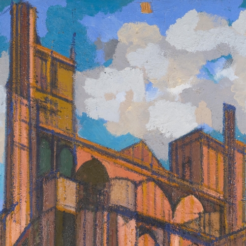 558 - Jean Besnard, cathedral view 1978, impasto oil on board, studio stamp verso, 122cm x 80cm, unframed