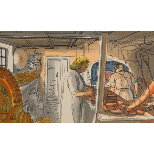 563 - Edward Bawden (1903 - 1989), 3 lithographs, The Baker, The Butcher, and Peeling Potatoes, image 9cm ... 