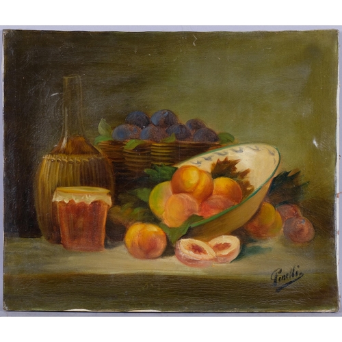 564 - Penelli, still life study, mid-20th century oil on canvas, 46cm x 55cm, unframed