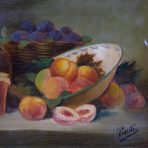 564 - Penelli, still life study, mid-20th century oil on canvas, 46cm x 55cm, unframed