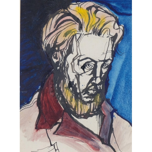 565 - John Holdcroft, self portrait, ink/watercolour, 19cm x 13cm, framed, together with a photograph of t... 