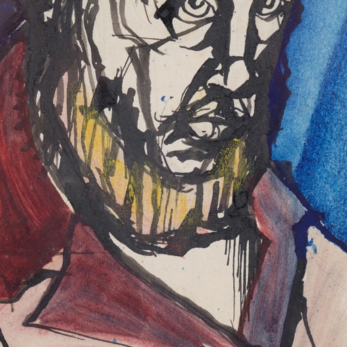 565 - John Holdcroft, self portrait, ink/watercolour, 19cm x 13cm, framed, together with a photograph of t... 