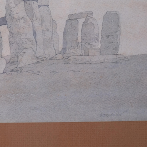 566 - John Holdcroft, Stonehenge, pencil/watercolour, 15cm x 33cm, framed