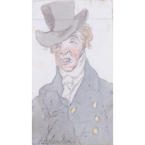 569 - Thomas Rowlandson (1756 - 1827), character portrait, watercolour, 9cm x 5cm, framed, provenance: The... 