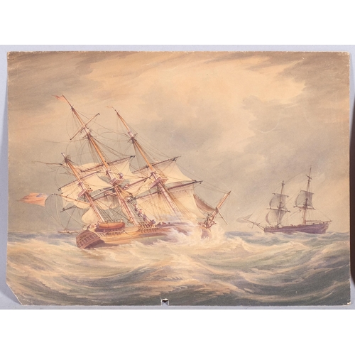 571 - William Joy (1803 - 1867), merchant ships in a storm, pair of watercolours, 22cm x 29cm, unframed, p... 