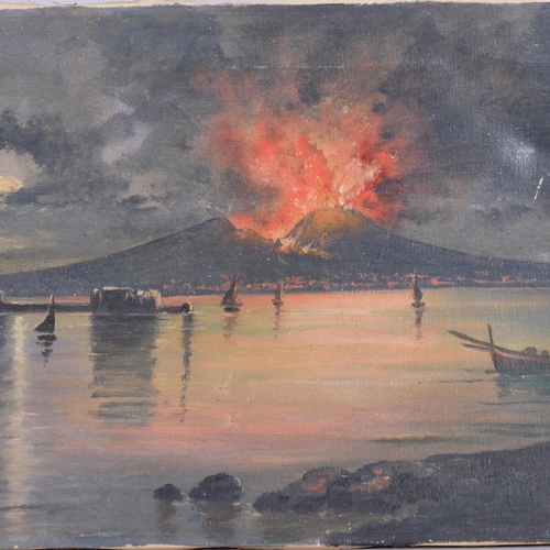 574 - Volcano erupting in the Bay of Naples, early 20th century oil on canvas, signed Vito, 26cm x 50cm, u... 