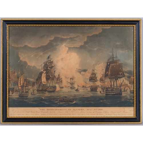 580 - The Bombardment Of Algiers After Whitcombe, pair of colour engravings, image 32cm x 50cm, framed