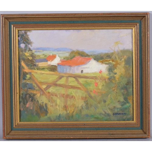 594 - Gill Evans, farm scene, oil on board, 27cm x 33cm, framed