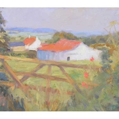 594 - Gill Evans, farm scene, oil on board, 27cm x 33cm, framed