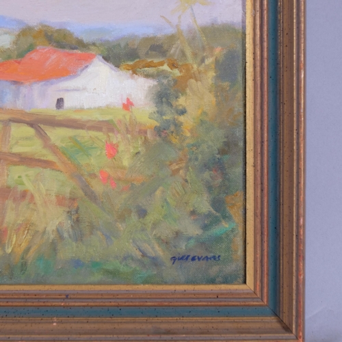 594 - Gill Evans, farm scene, oil on board, 27cm x 33cm, framed