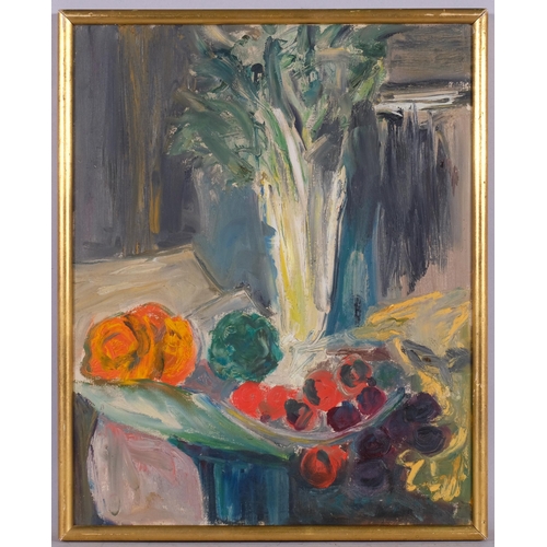 597 - Expressionist still life, mid-20th century oil on canvas, unsigned, 50cm x 40cm, framed