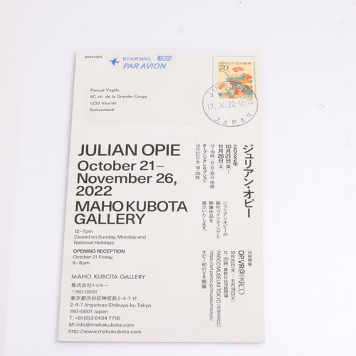 568 - Julian Opie (born 1958), lenticular card, dancing man on Maho Kubota Gallery card 2022, 14.5cm x 9cm... 