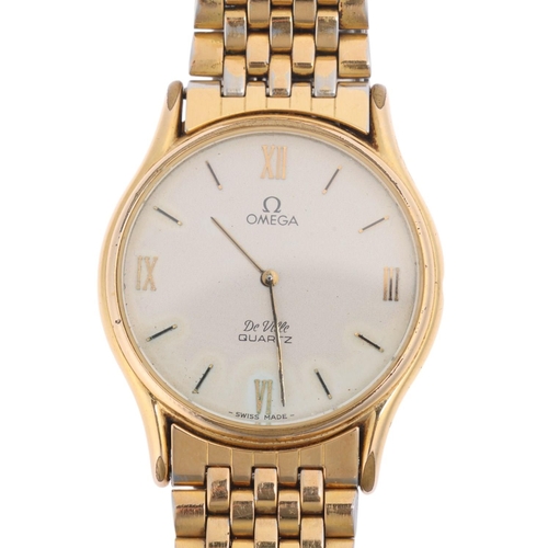 1006 - OMEGA - a Vintage gold plated stainless steel De Ville quartz bracelet watch, ref. 1365, white dial ... 