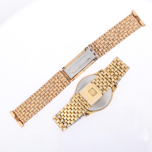 1006 - OMEGA - a Vintage gold plated stainless steel De Ville quartz bracelet watch, ref. 1365, white dial ... 