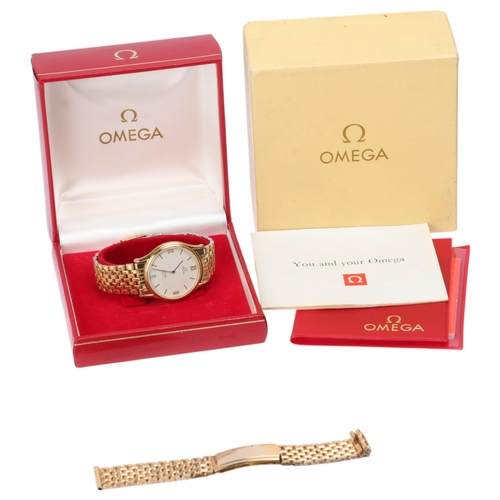 1006 - OMEGA - a Vintage gold plated stainless steel De Ville quartz bracelet watch, ref. 1365, white dial ... 