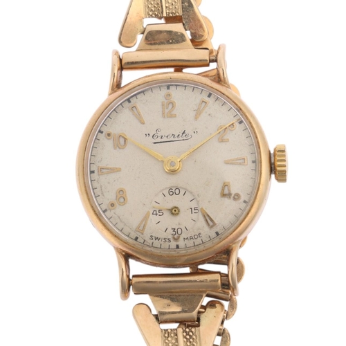 1020 - EVERITE - a lady's 9ct gold mechanical wristwatch, circa 1950s, silvered dial with applied gilt eigh... 