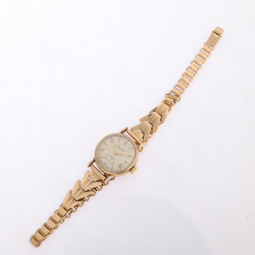 1020 - EVERITE - a lady's 9ct gold mechanical wristwatch, circa 1950s, silvered dial with applied gilt eigh... 