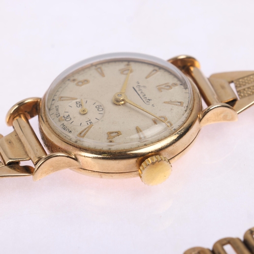 1020 - EVERITE - a lady's 9ct gold mechanical wristwatch, circa 1950s, silvered dial with applied gilt eigh... 