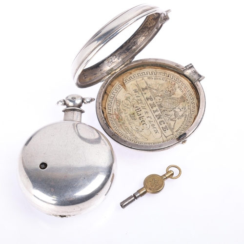 1028 - A mid-19th century silver pair-cased open-face key-wind verge pocket watch, by John Fawcett of Richm... 