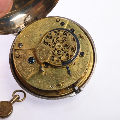 1028 - A mid-19th century silver pair-cased open-face key-wind verge pocket watch, by John Fawcett of Richm... 