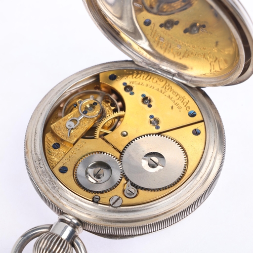 1030 - WALTHAM - a late 19th century silver open-face keyless pocket watch, white enamel dial with Roman nu... 