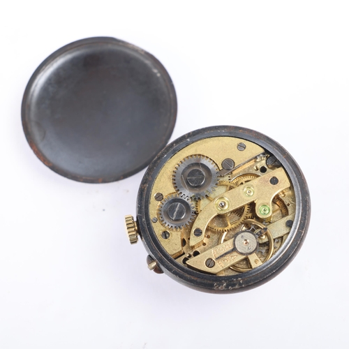 1031 - An Antique gunmetal lapel buttonhole mechanical watch, circa 1910, white enamel dial with hand paint... 