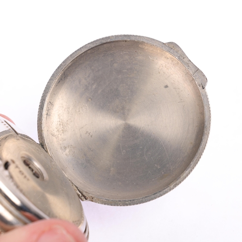 1032 - A First World War Period nickel-cased open-face keyless alarm pocket watch, silvered dial with Arabi... 