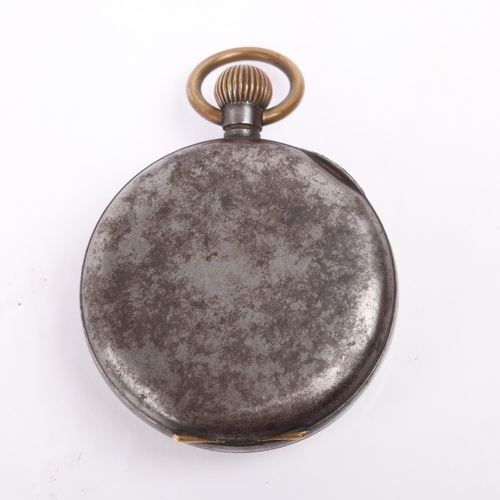 1035 - HEBDOMAS - an early 20th century gunmetal open-face keyless pocket watch, white enamel semi-skeleton... 