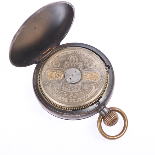 1035 - HEBDOMAS - an early 20th century gunmetal open-face keyless pocket watch, white enamel semi-skeleton... 