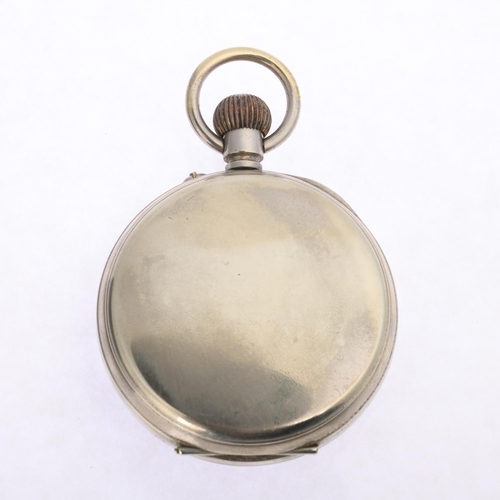 1037 - An Antique nickel-cased Goliath open-face keyless pocket watch, white enamel dial with blue guilloch... 