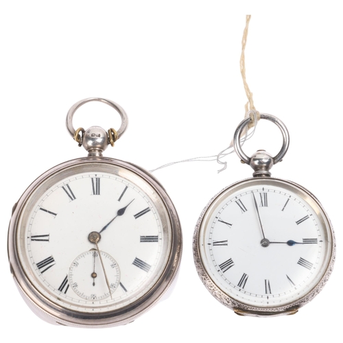 1038 - 2 silver open-face key-wind pocket watches, largest case width 49mm, both working order (2)