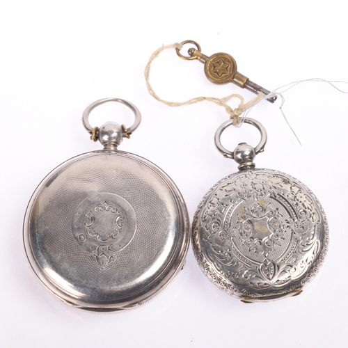 1038 - 2 silver open-face key-wind pocket watches, largest case width 49mm, both working order (2)