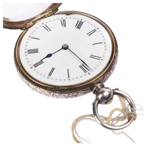 1038 - 2 silver open-face key-wind pocket watches, largest case width 49mm, both working order (2)