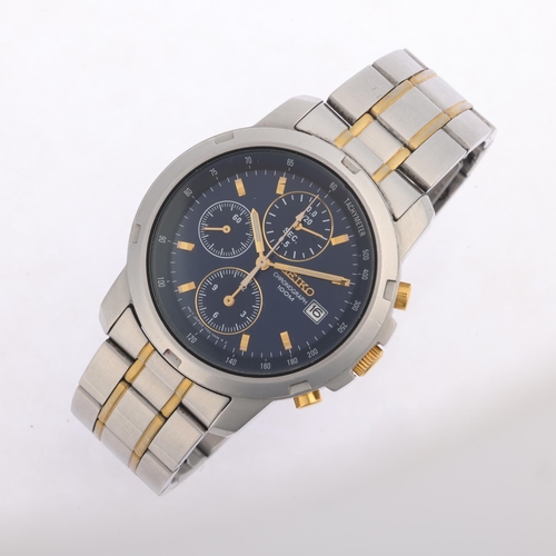 1041 - SEIKO - a stainless steel quartz chronograph bracelet watch, ref. 7T92-0BF0, blue dial with applied ... 