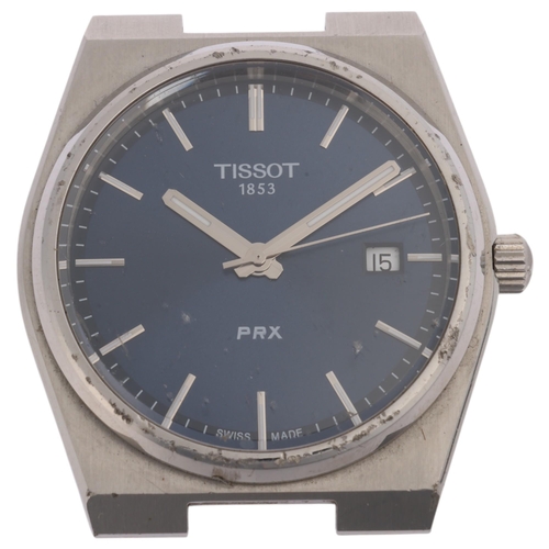 1043 - TISSOT - a stainless steel PRX quartz bracelet watch head, ref. T137.410, blue dial with baton hour ... 