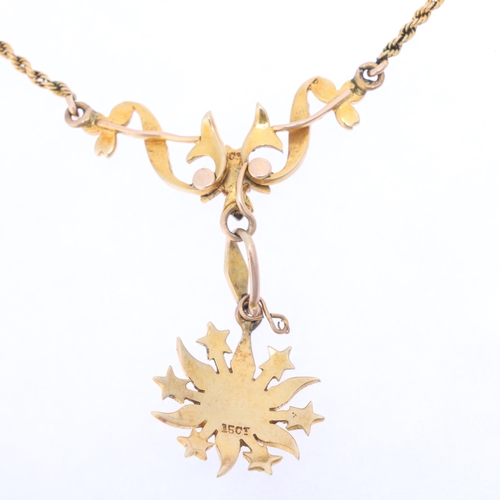 1106 - An Antique Victorian 15ct gold split pearl starburst pendant necklace, circa 1880, the removeable 6-... 