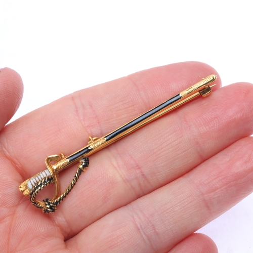 1116 - A 9ct gold and enamel Royal Naval Officer's sword brooch, by J W Benson, Birmingham 1983, 60mm, 5.6g