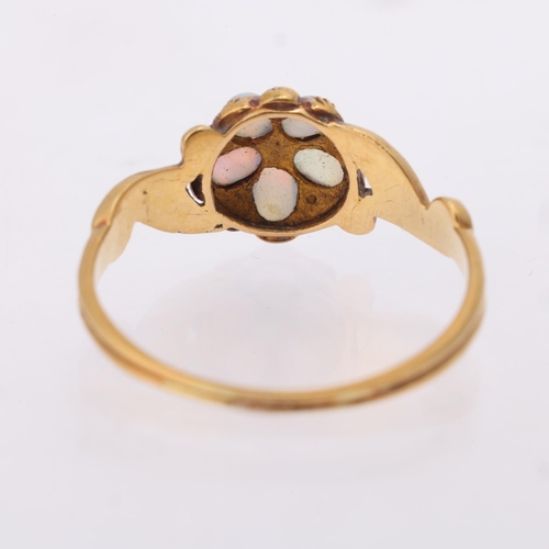 1126 - An Antique Victorian 18ct gold opal chrysolite 'Forget-Me-Not' ring, circa 1850, set with oval caboc... 