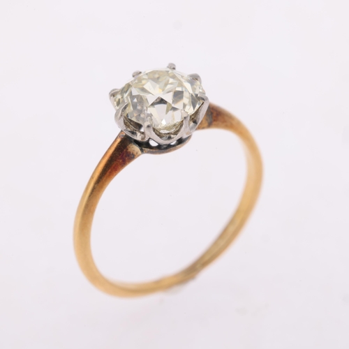 1165 - An Antique 18ct gold 1.20ct single stone diamond ring, claw set with old mine-cut diamond, colour ap... 