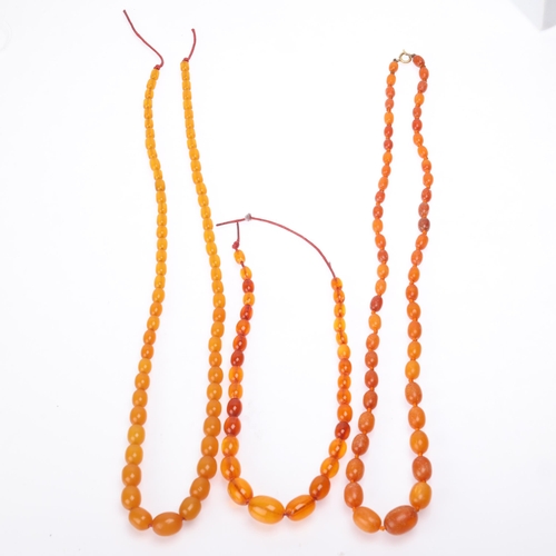 1175 - 3 amber bead necklaces, including single-strand graduated butterscotch example, beads measure: 16.3m... 