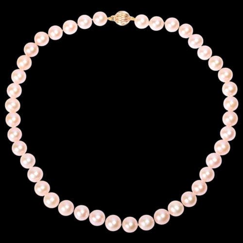 1177 - A single-strand natural pink freshwater cultured pearl necklace, set with individually knotted 9.5-1... 