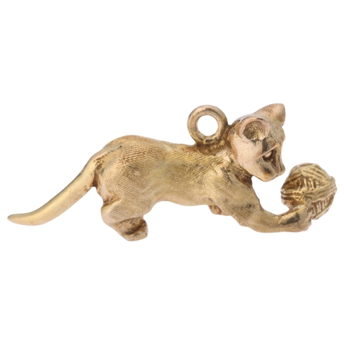 1185 - A 9ct gold 'Cat With String' charm/pendant, by Georg Jensen Ltd, London 1964, 31.8mm, 6.1g