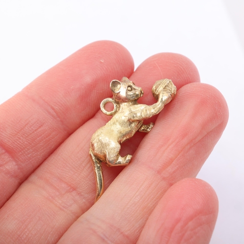 1185 - A 9ct gold 'Cat With String' charm/pendant, by Georg Jensen Ltd, London 1964, 31.8mm, 6.1g