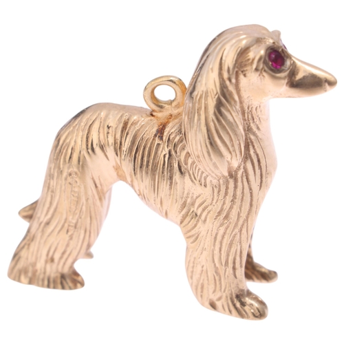 1186 - A Vintage 9ct gold Afghan Hound dog charm/pendant, indistinct maker, London 1959, height 20.1mm, 4.6... 