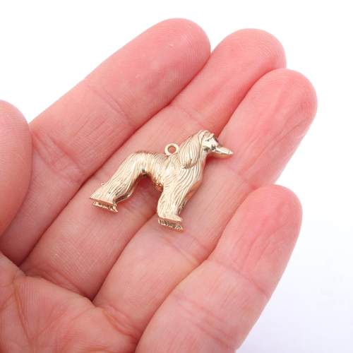 1186 - A Vintage 9ct gold Afghan Hound dog charm/pendant, indistinct maker, London 1959, height 20.1mm, 4.6... 