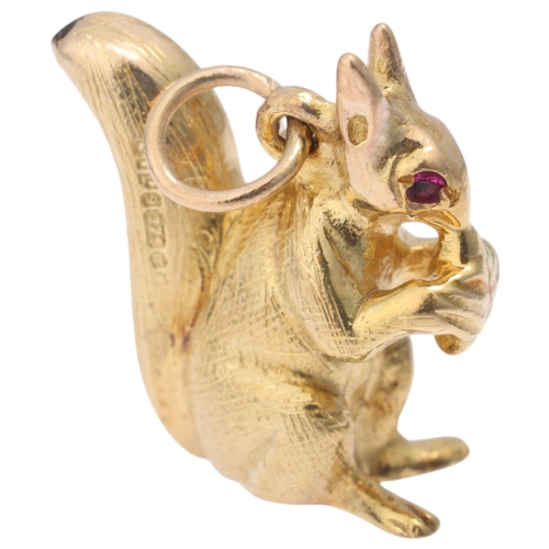 1188 - A Vintage 9ct gold ruby squirrel charm/pendant, by Georg Jensen Ltd, London 1967, 18mm, 5.4g