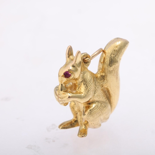 1188 - A Vintage 9ct gold ruby squirrel charm/pendant, by Georg Jensen Ltd, London 1967, 18mm, 5.4g