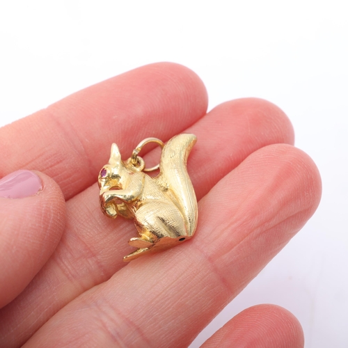 1188 - A Vintage 9ct gold ruby squirrel charm/pendant, by Georg Jensen Ltd, London 1967, 18mm, 5.4g