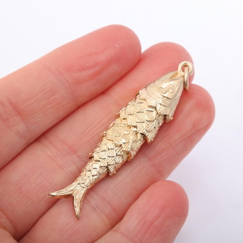 1189 - A Vintage 9ct gold articulated fish charm/pendant, maker FM, London 1967, 48.1mm, 6.7g