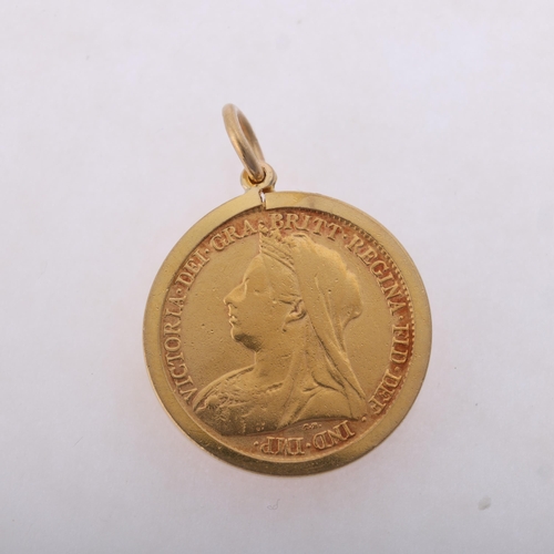 1191 - A Victoria 1895 gold half sovereign coin, in 9ct gold pendant mount, 20.4mm, 4.9g